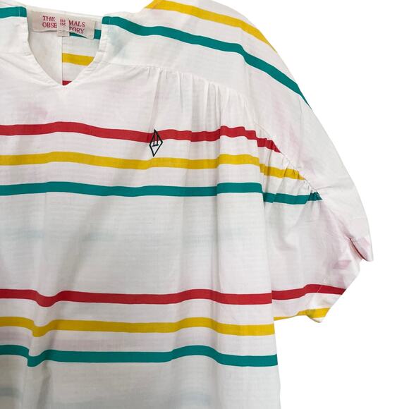 The Animals Observatory Girls Ecru Lamb Multi Striped Short Sleeve Blouse sz 12 - Picture 2 of 6